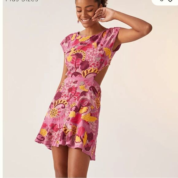 Anthropologie Maeve Embroidered Beaded Mini Dress Pink - Picture 2 of 11